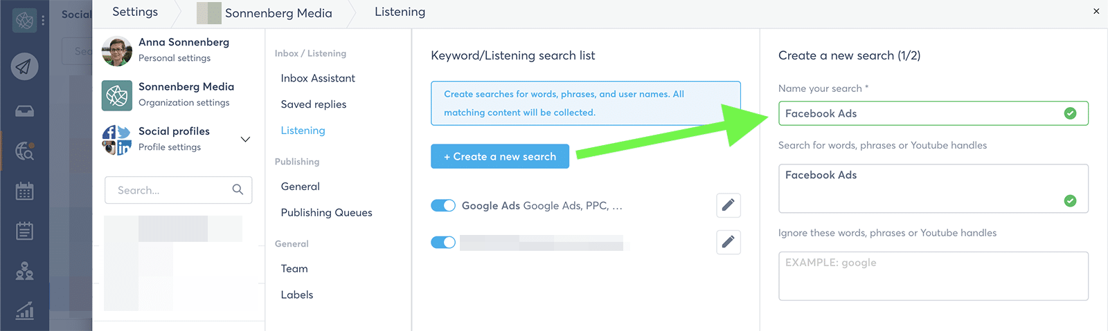 Agorapulse - social listening search