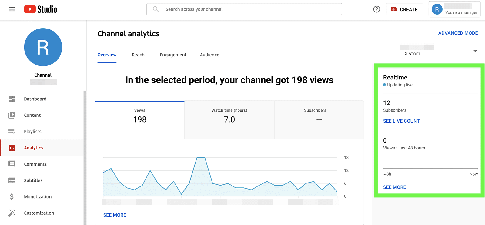YouTube metrics - real time