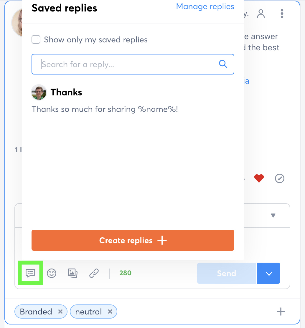 brand reputation management with saved replies