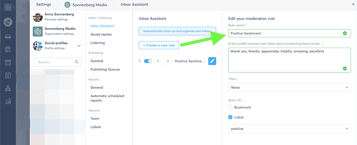 Social media campaign Agorapulse inbox labels