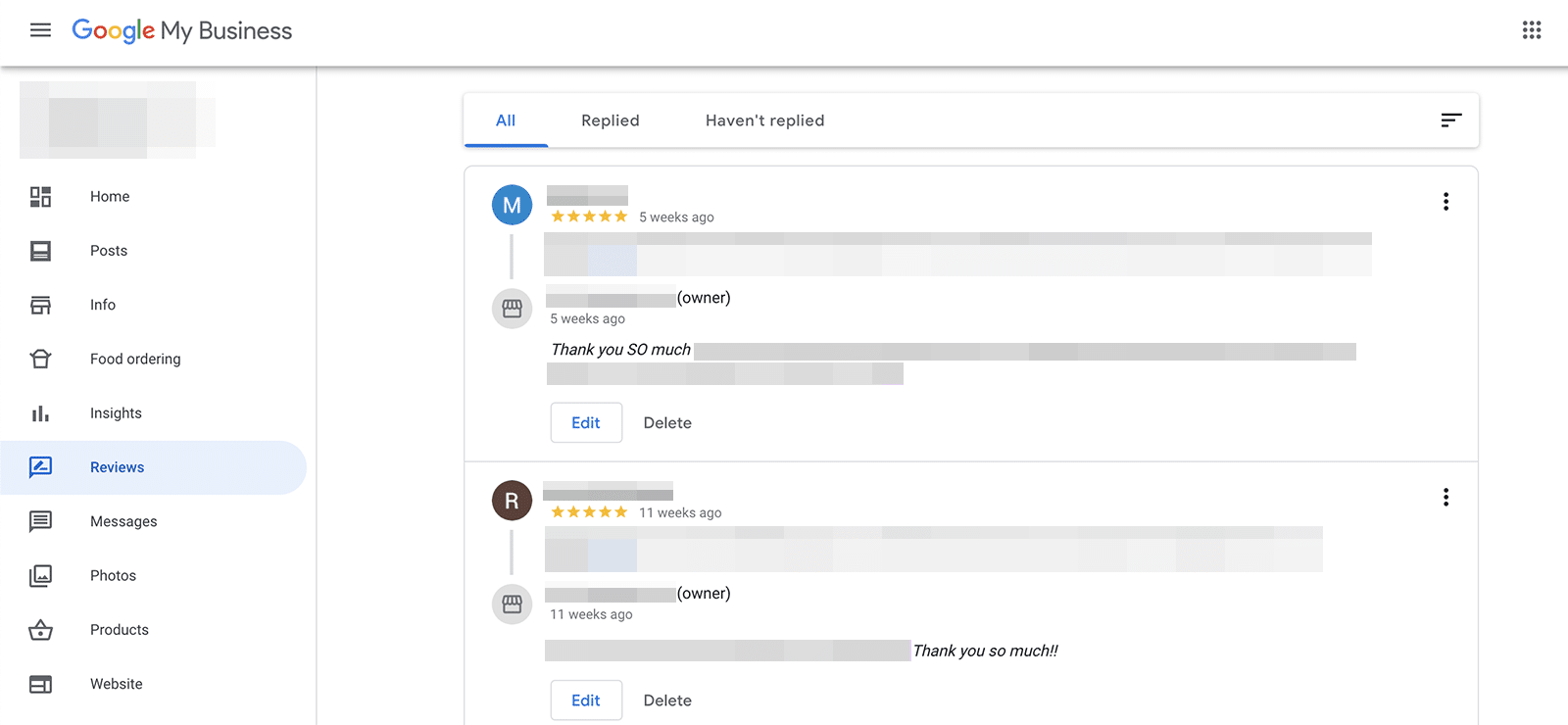 Google My Business reviews