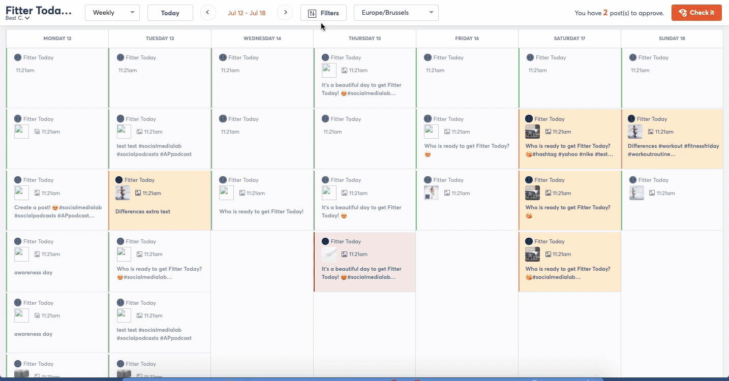 screenshot of how to create separate social media calendars for agency clients