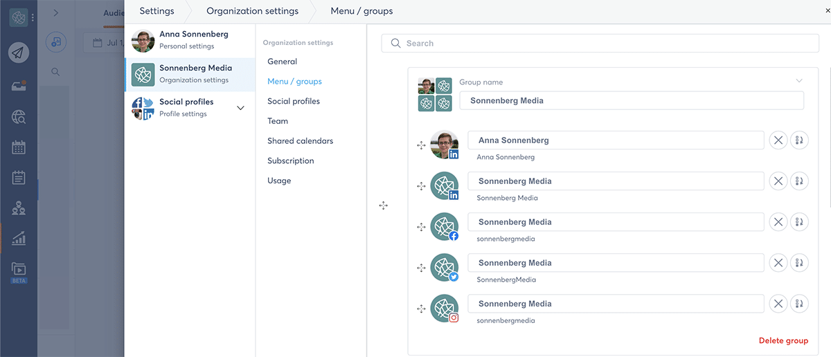 Agorapulse account organization