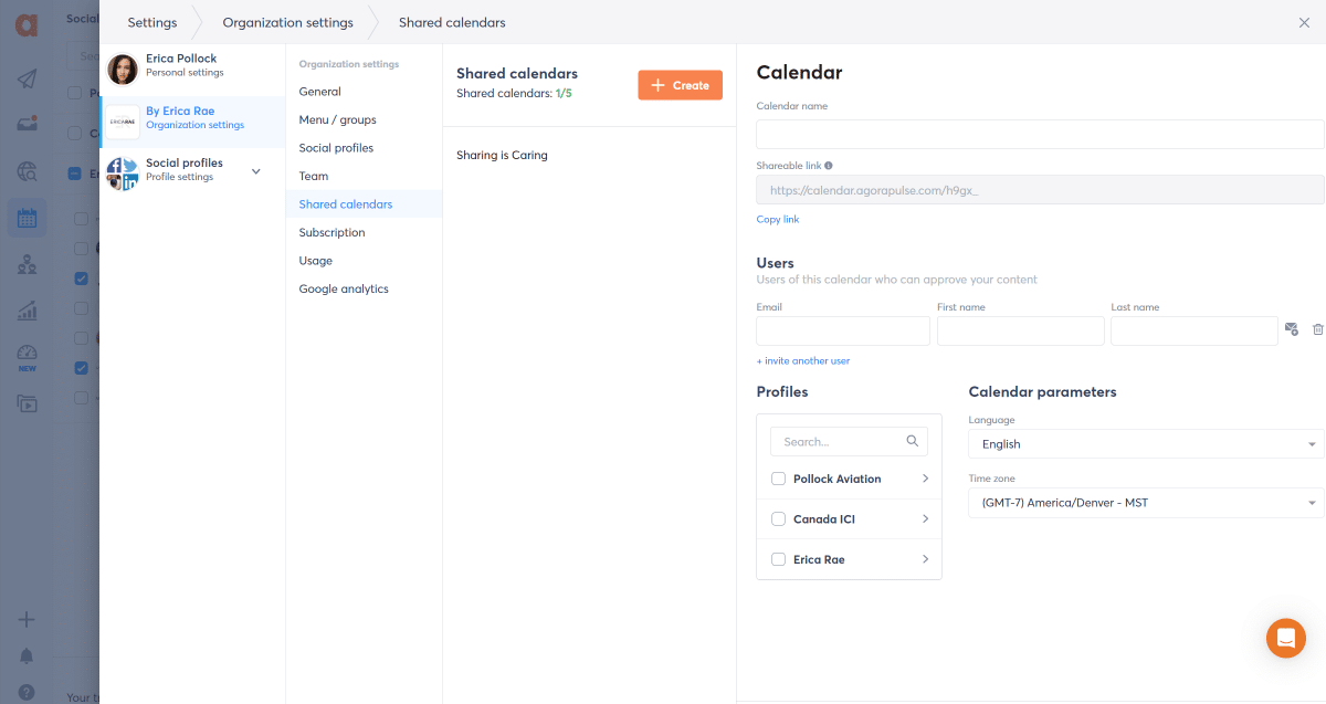 Shared Calendar Settings