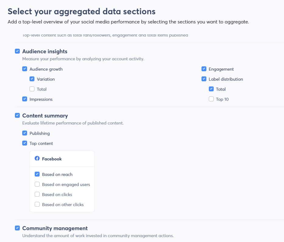 select aggregated data for your social media reports