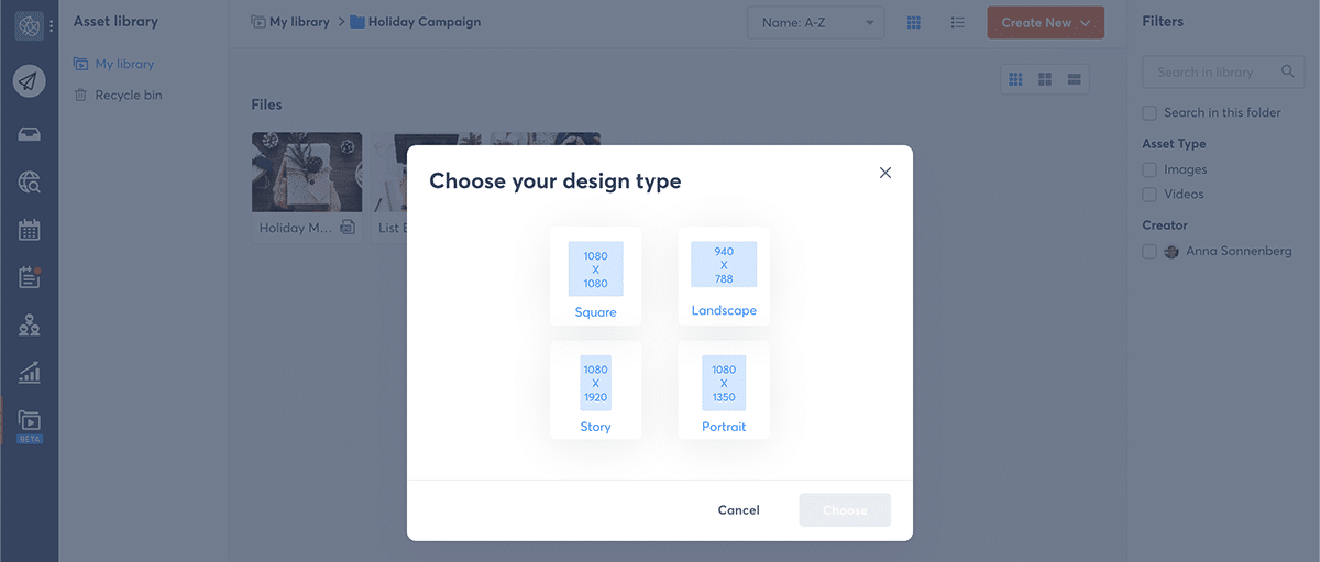 Agorapulse Asset Library - choose post dimensions for Canva