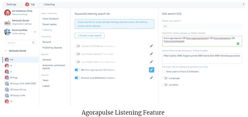 agorapulse's listening feature