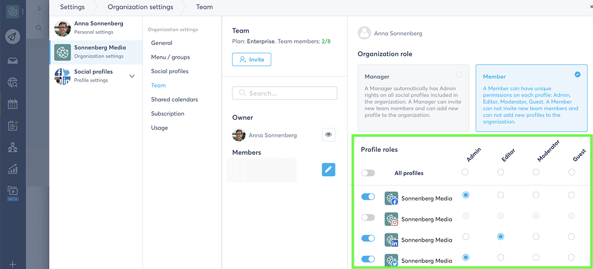 team permissions in Agorapulse in social media scheduling