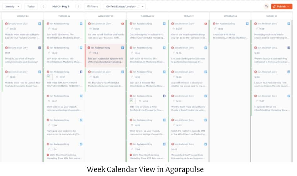 weekly calendar view in agorapulse