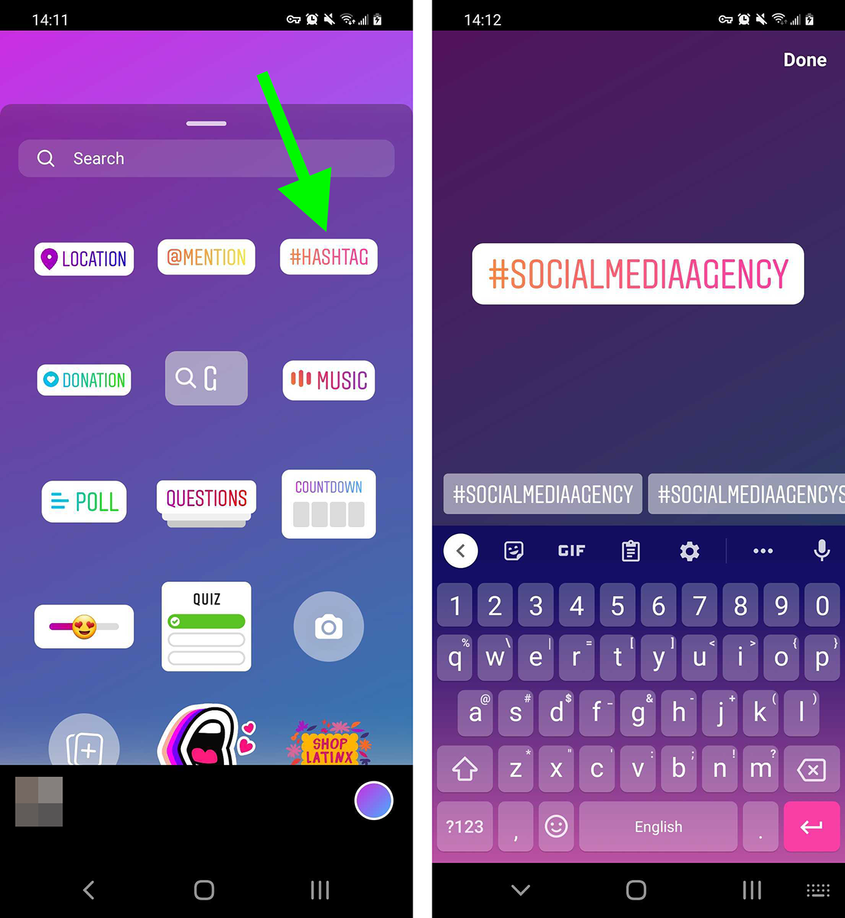 add hashtags to Instagram Stories