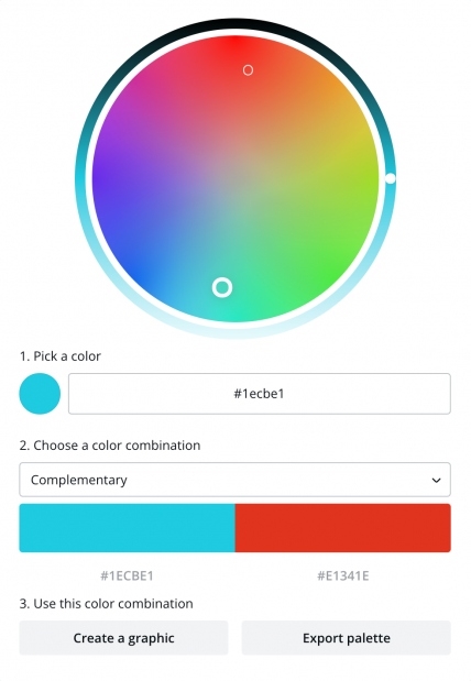 color wheel for complementary colours with a blue and red selected