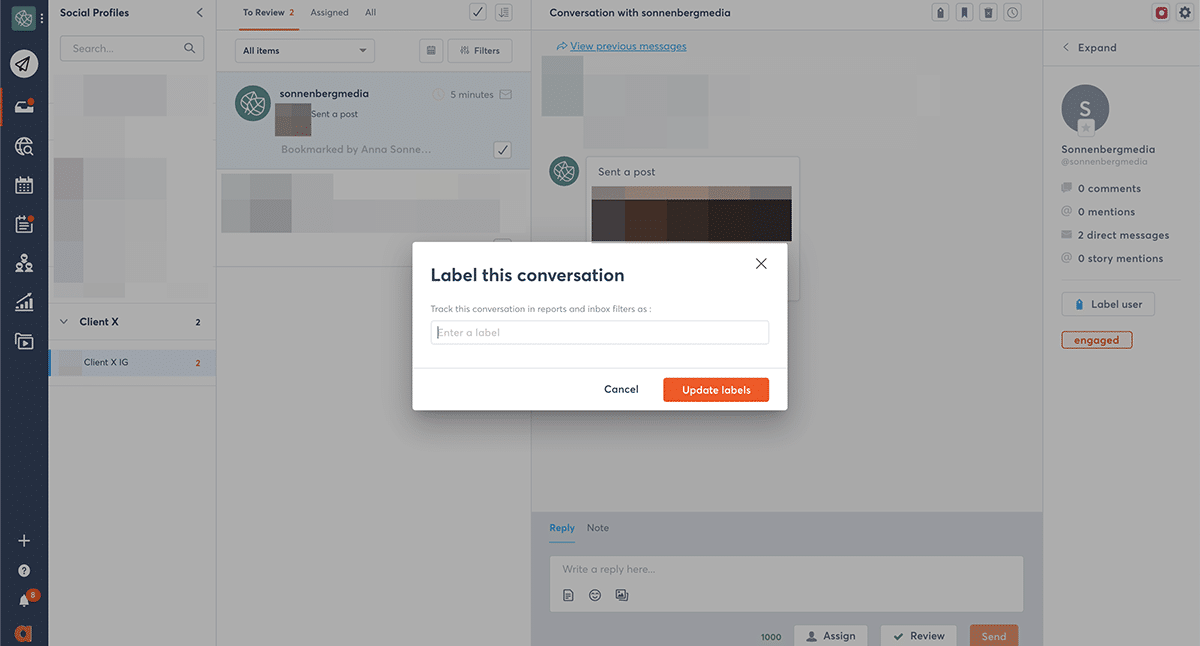 Agorapulse Instagram Inbox - label items