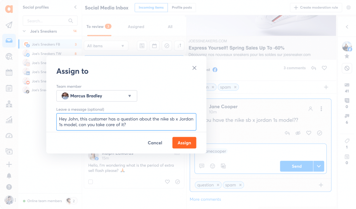 Social Media Inbox Assign in Agorapulse