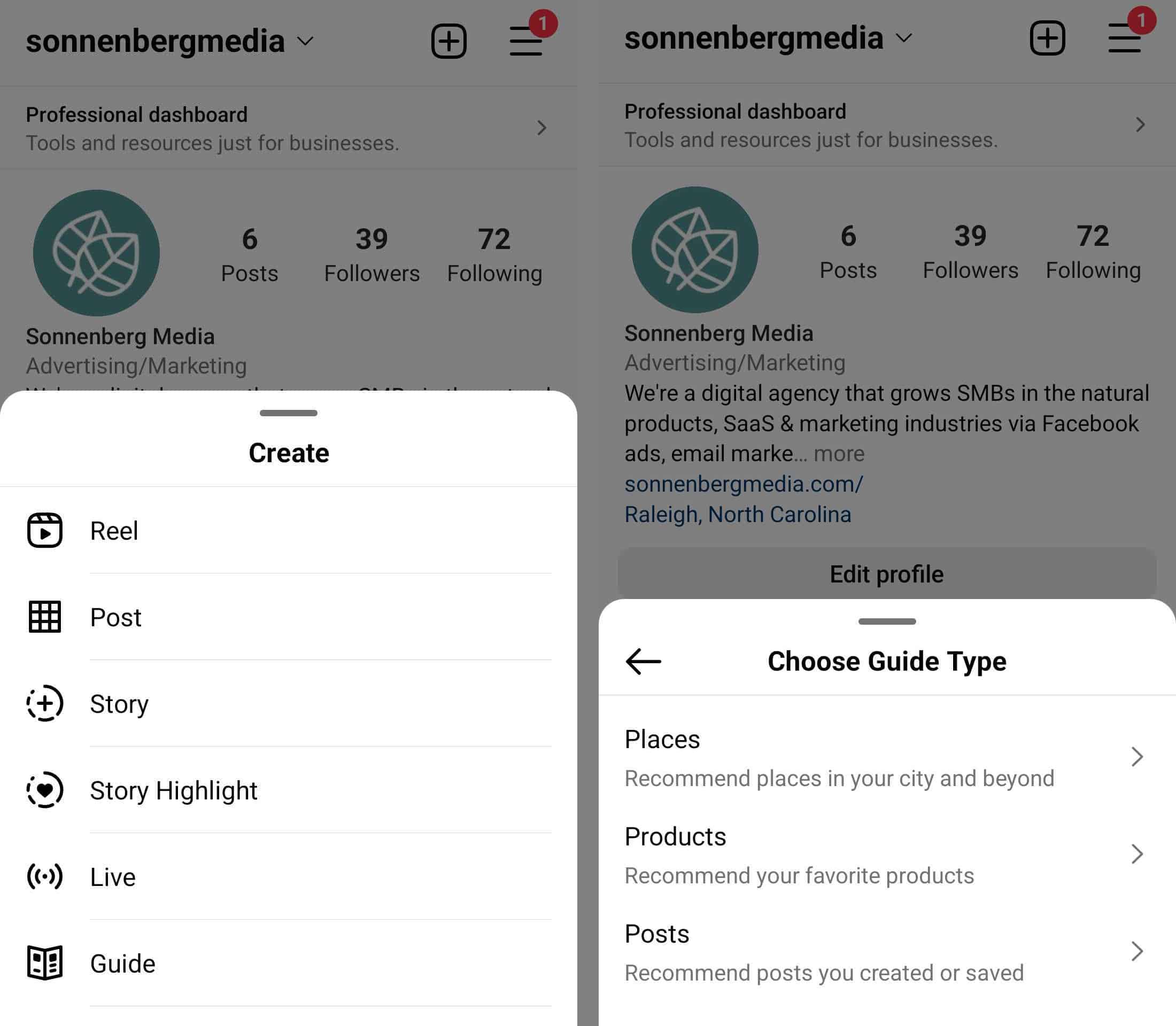 create a guide on instagram