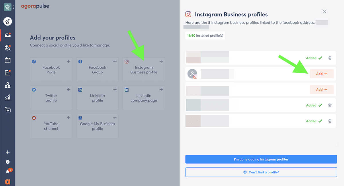 add Instagram Business accounts to Agorapulse