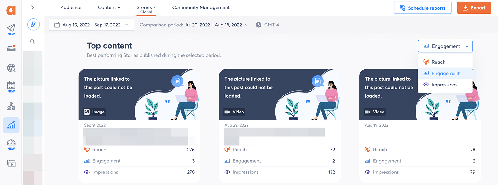 agorapulse instagram stories report top content