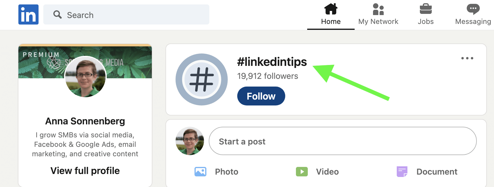 LinkedIn profile - follow hashtags