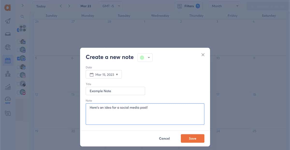 create a new note in social media management