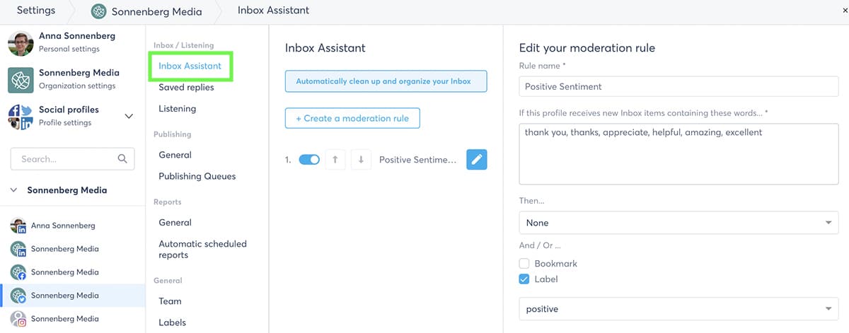 Agorapulse - Inbox Assistant setup for social media listening case studies