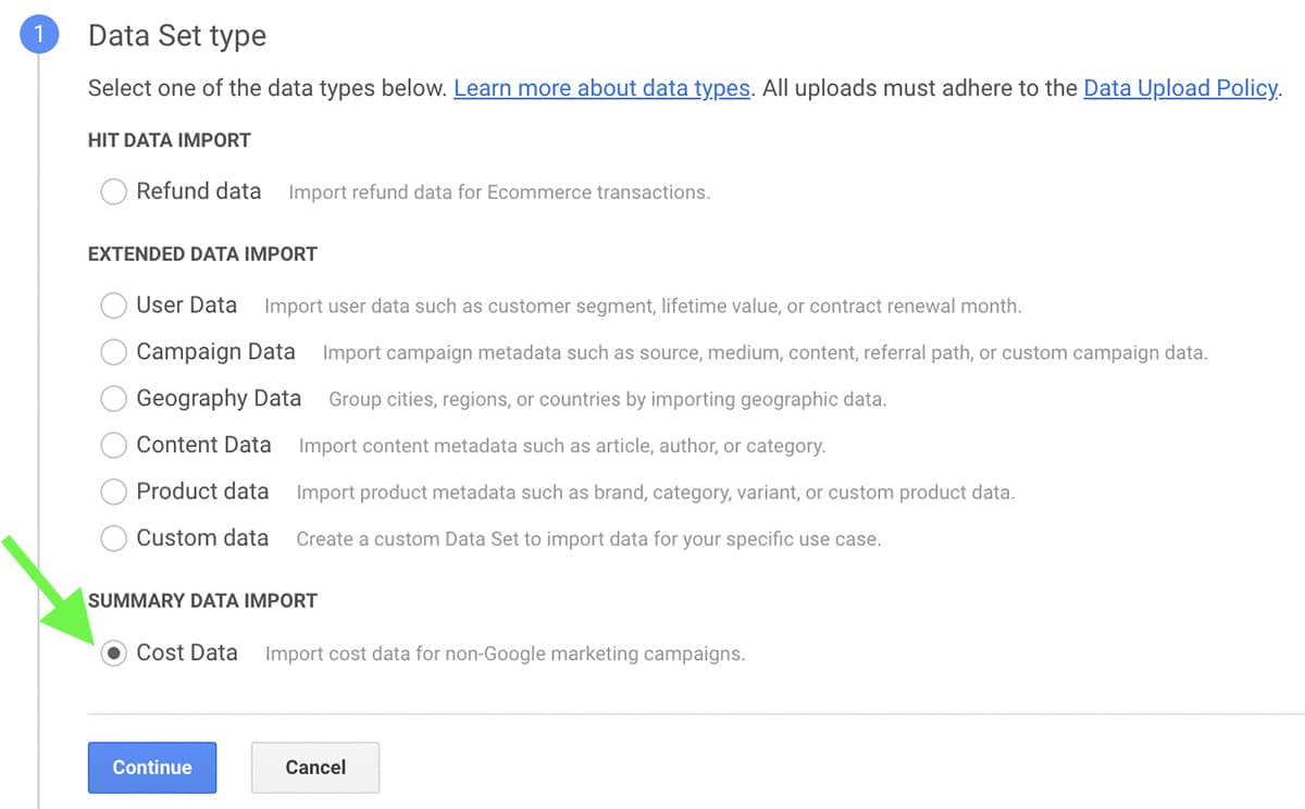 Google Analytics - ROI analytics data import 1