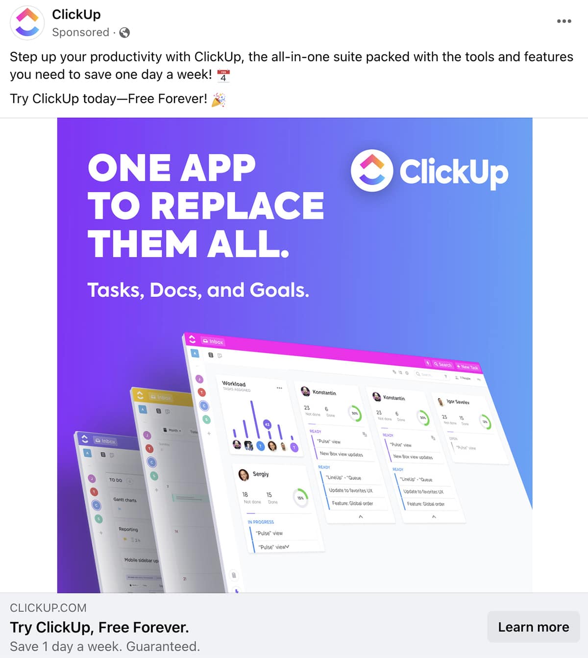 Clickup Facebook ad