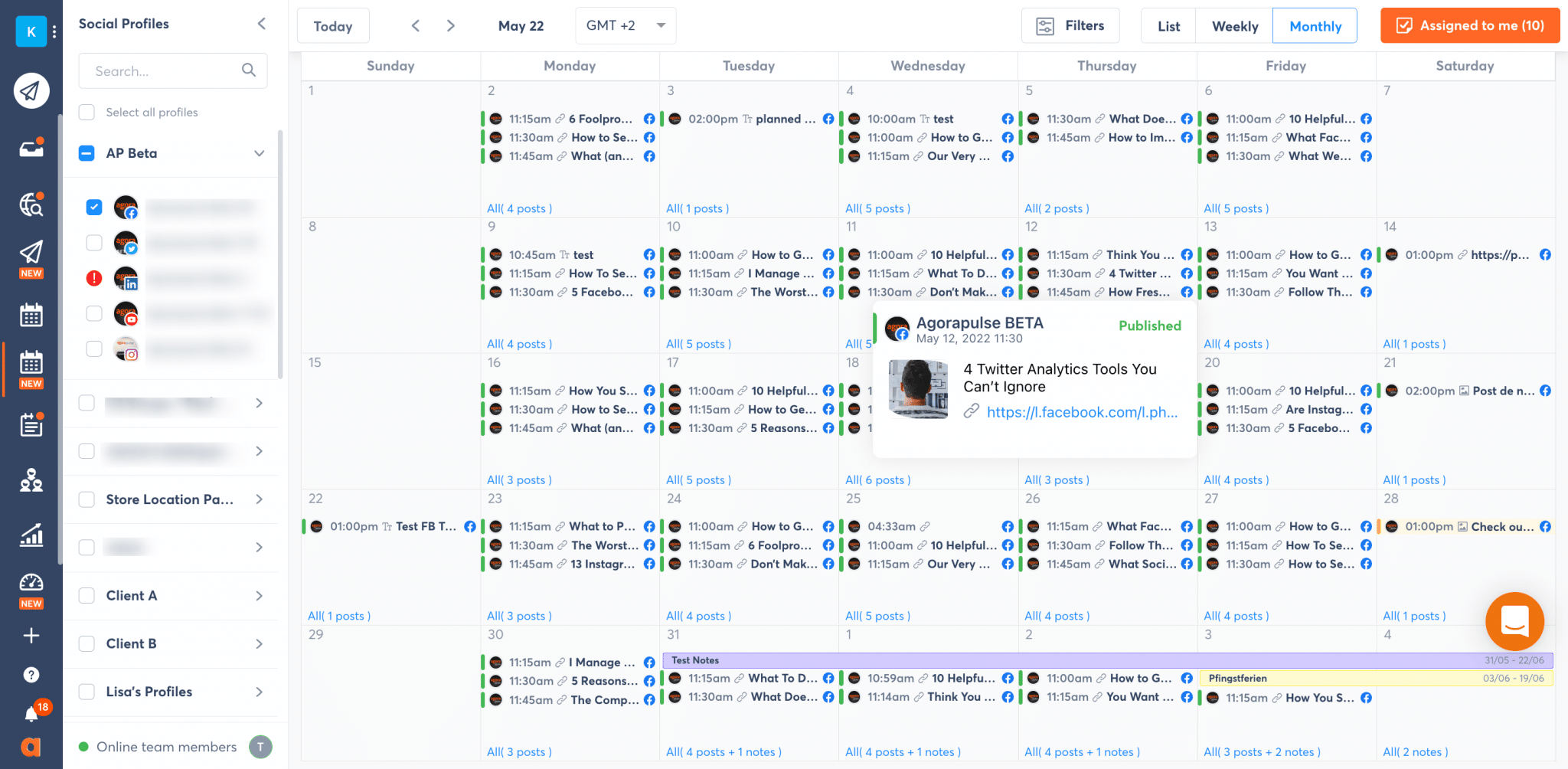 agorapulse calendar overview