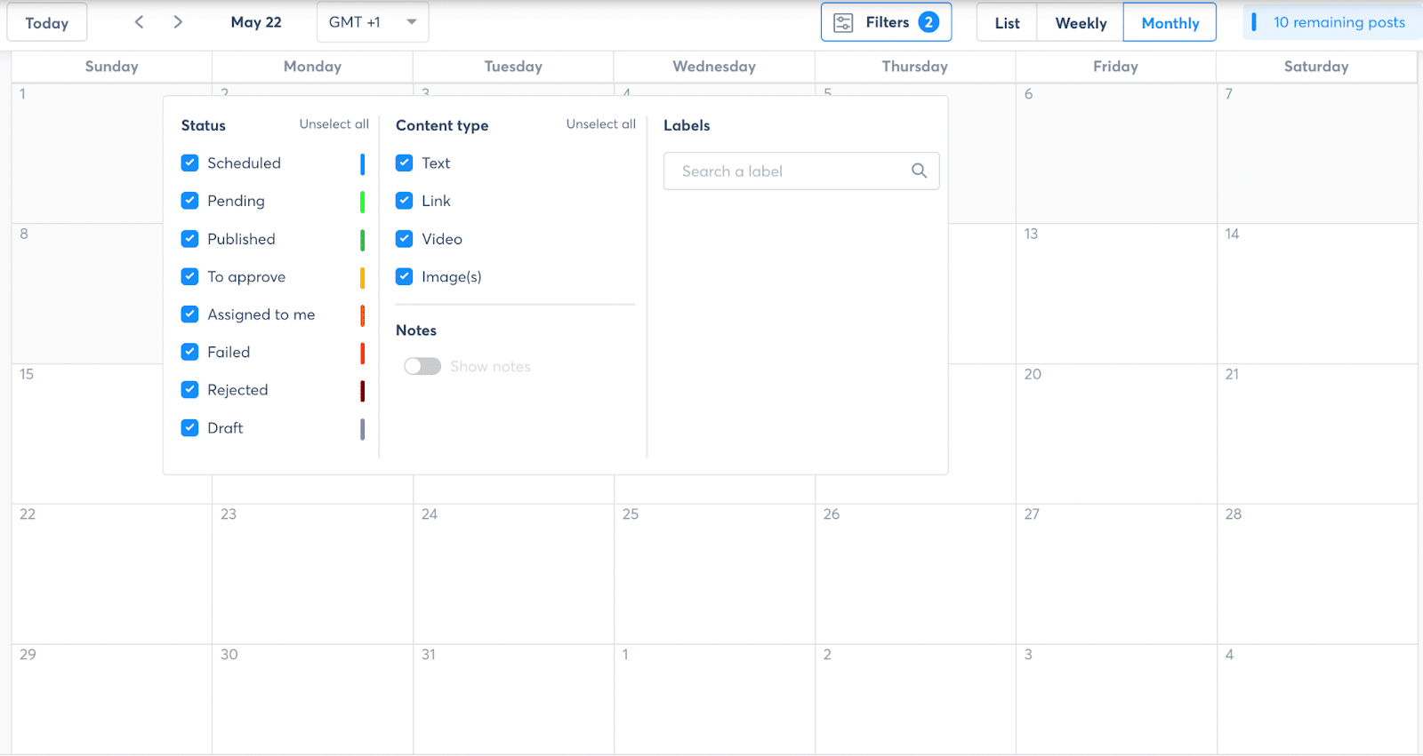 agorapulse content calendar