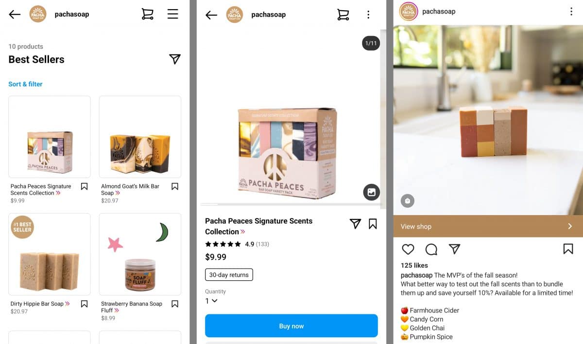 pachasoap e-commerce example - Instagram