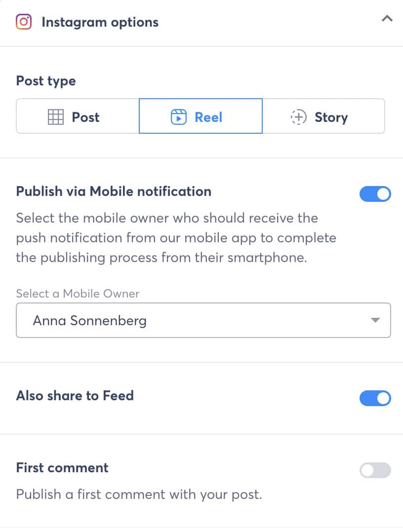 Agorapulse - Instagram reels publishing - mobile notification