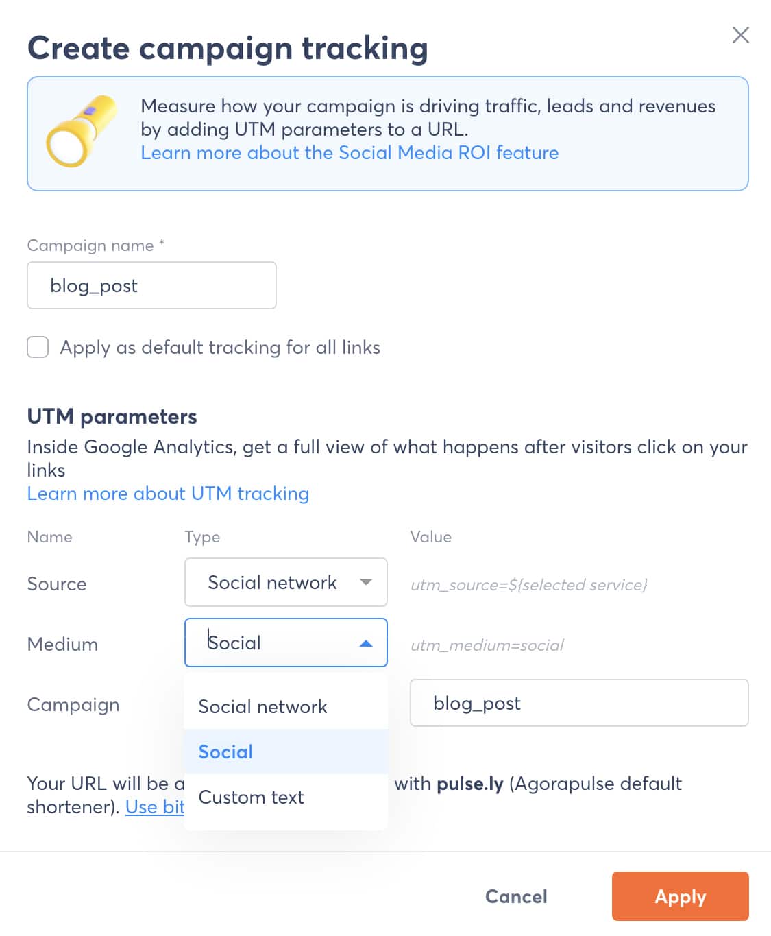 Agorapulse - campaign tracking with UTMs