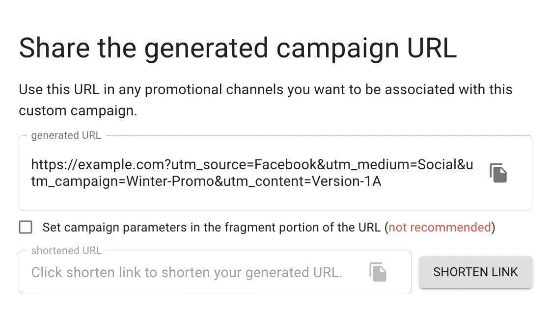 Google Analytics - Campaign URL Builder - share URL