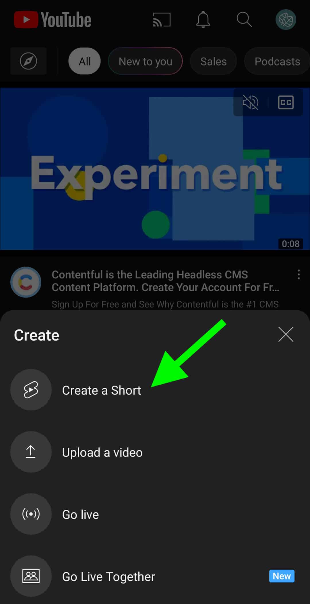 YouTube - create a Short
