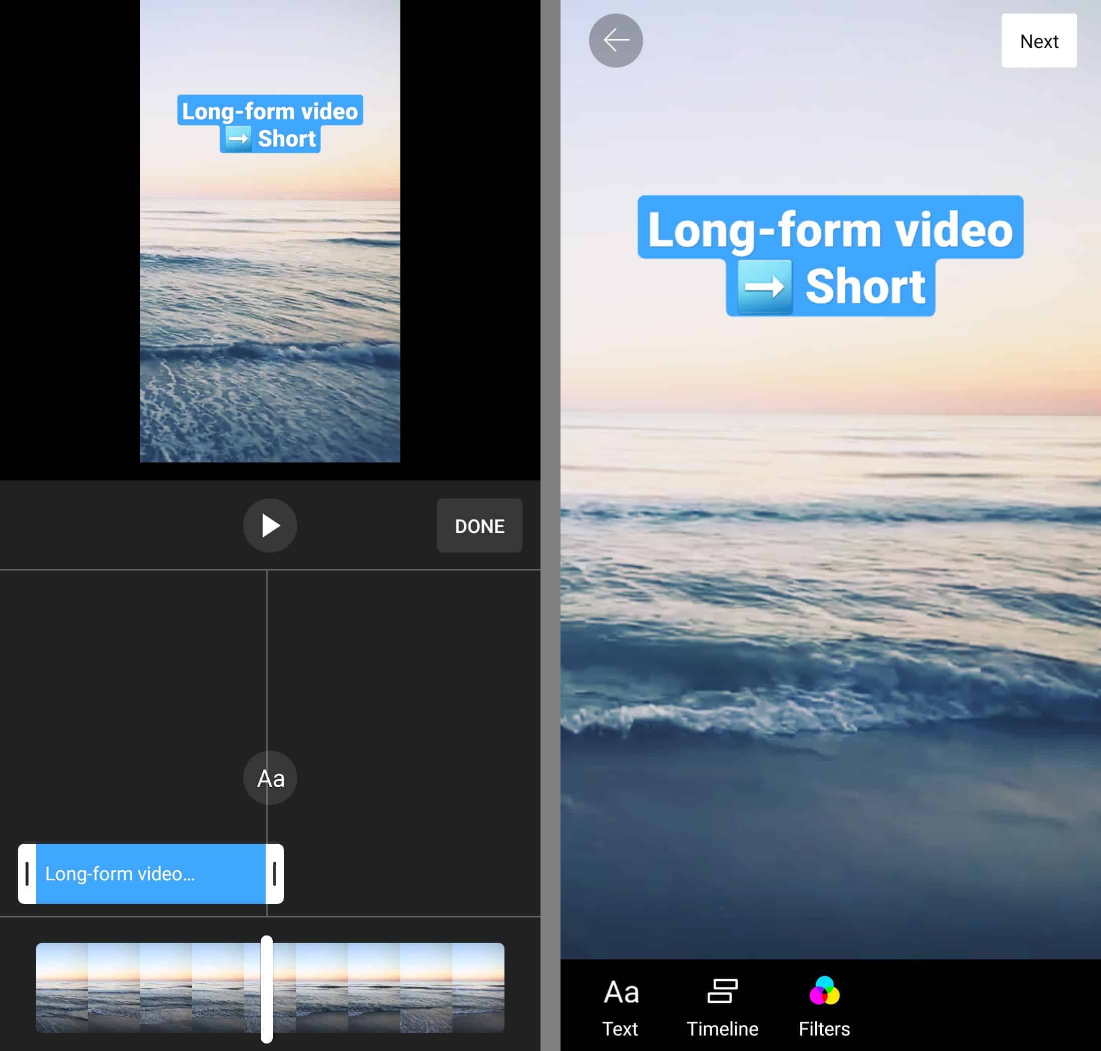 YouTube - edit long-form video into a Short - editing tools