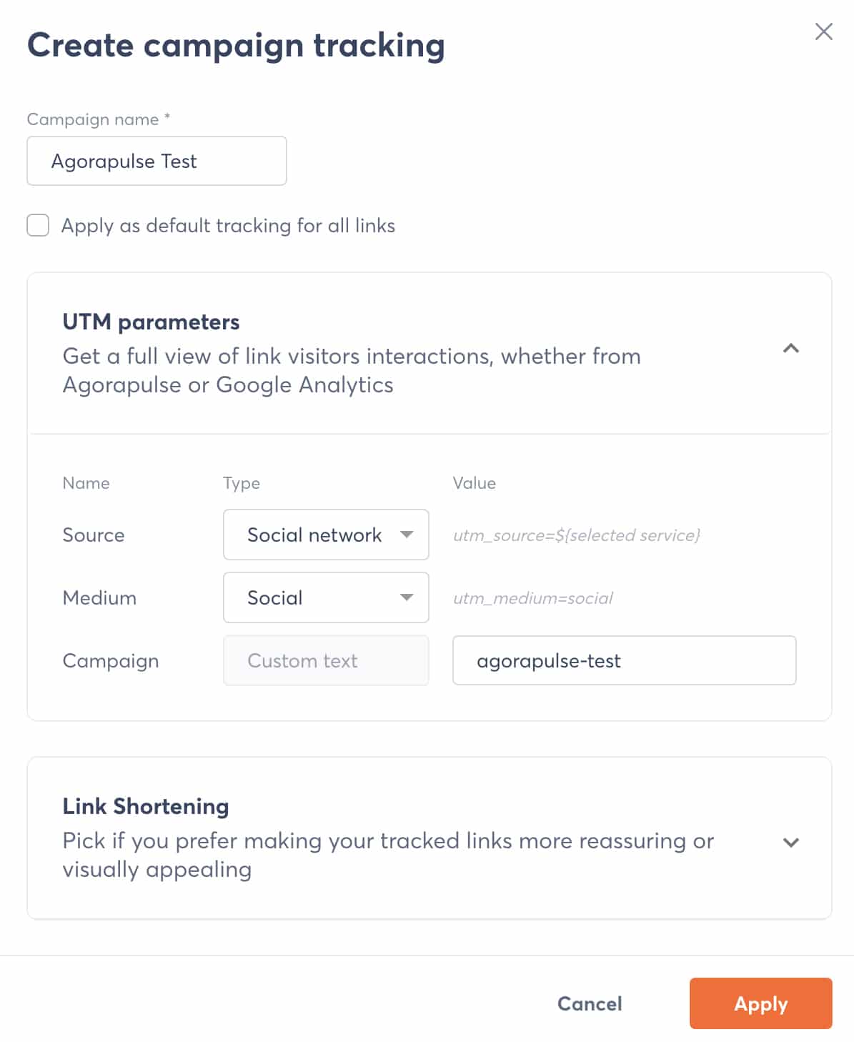 Agorapulse - campaign tracking - UTM parameters