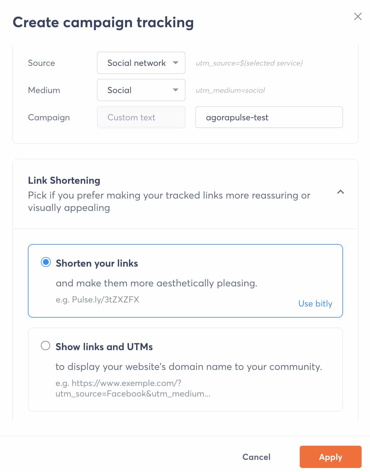 Agorapulse - campaign tracking - link shortener