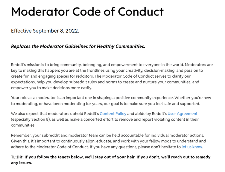 Moderator Code of Conduct