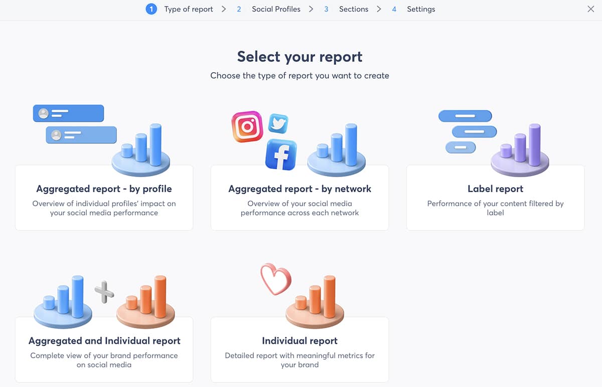 Agorapulse social media reporting tool - Power Reports report selection