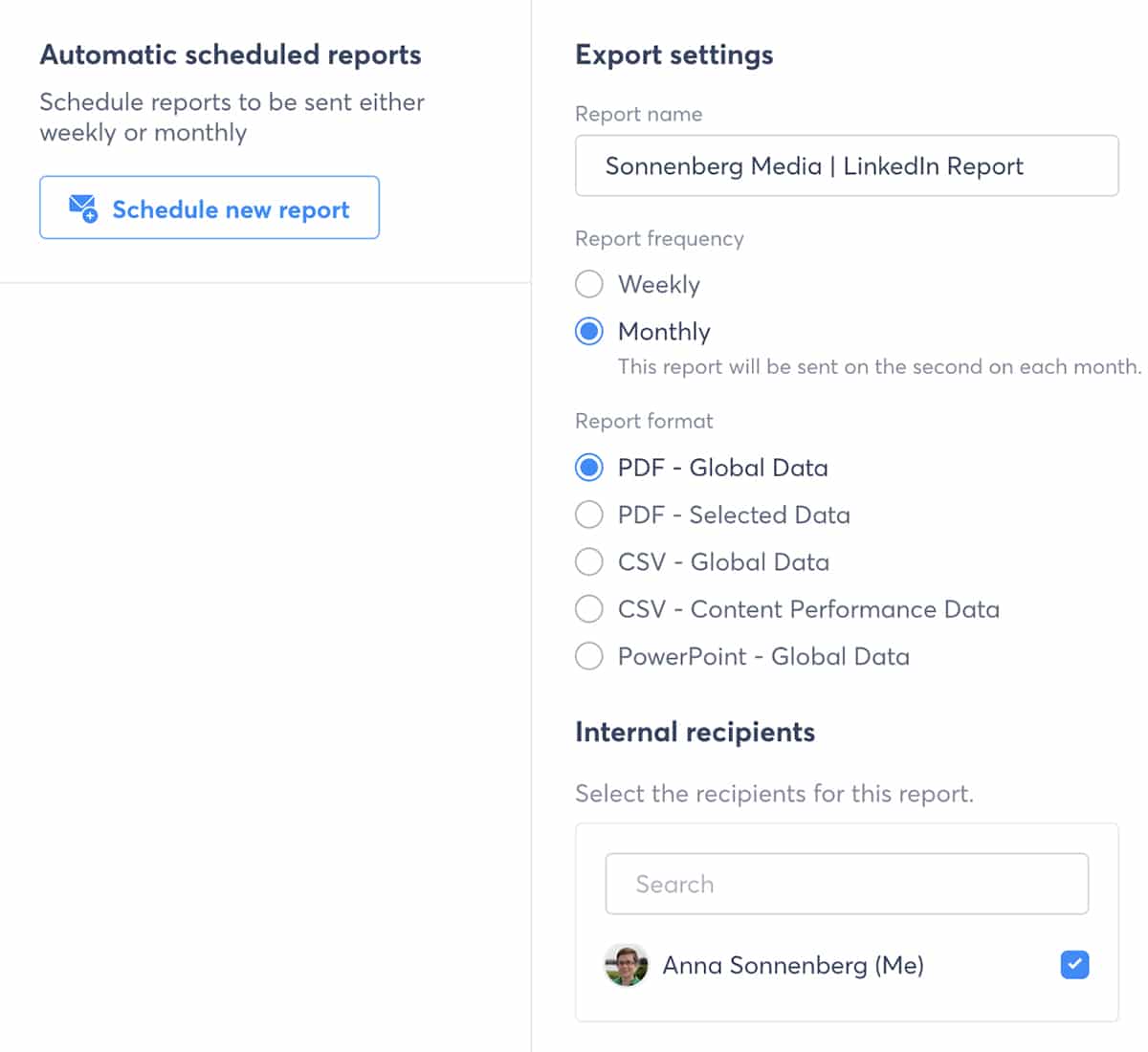 Agorapulse social media reporting tool - schedule automated reports