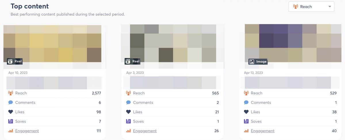 Agorapulse - reporting dashboard - top Instagram content by reach