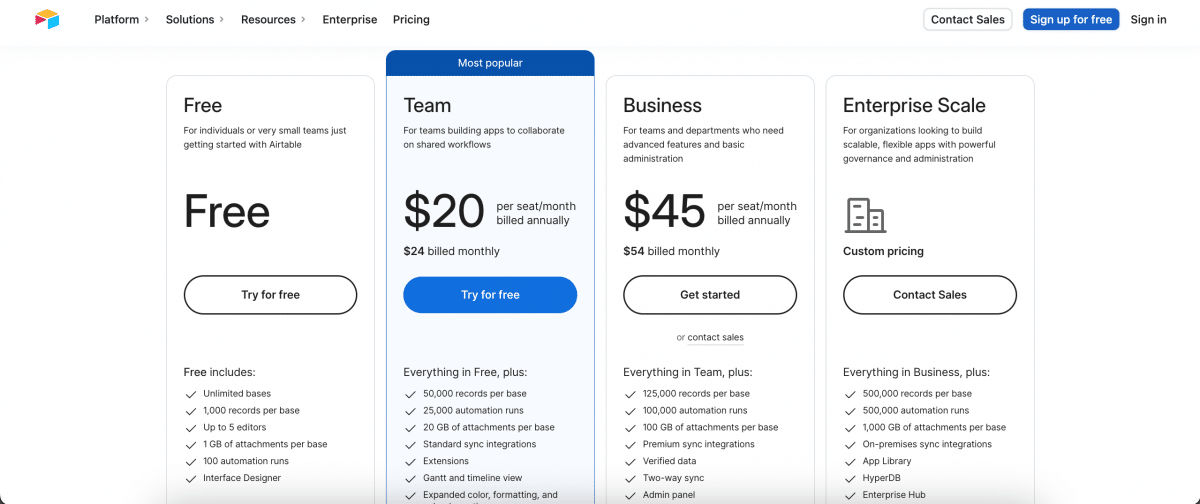 free social tool example airtable