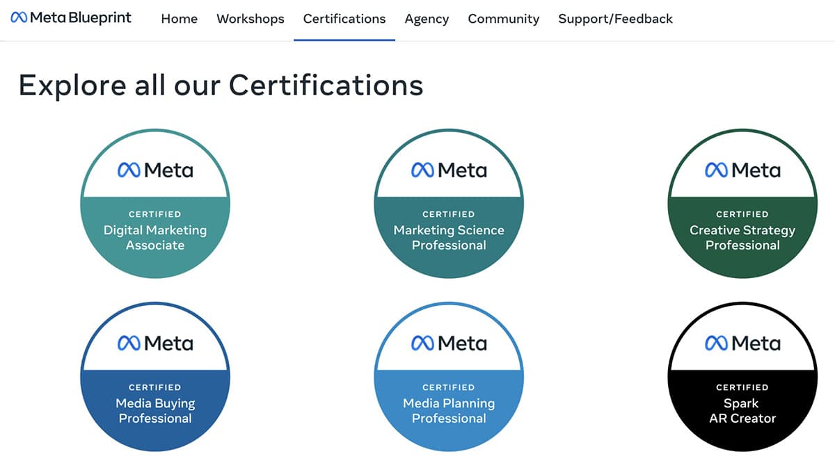 social media certifications - Meta Blueprint