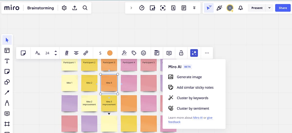 AI productivity tools - Miro - brainstorming prompts