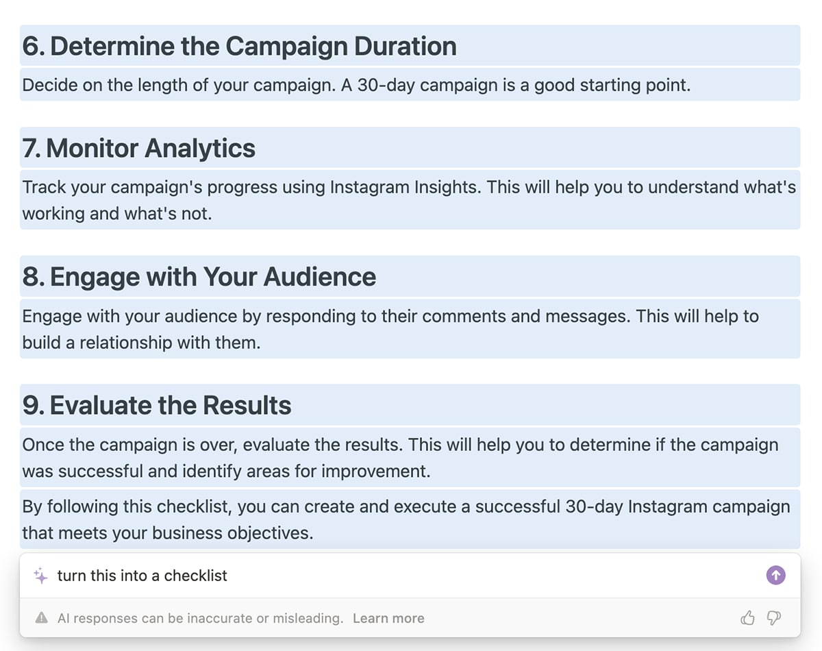 AI productivity tools - Notion - turn into a checklist