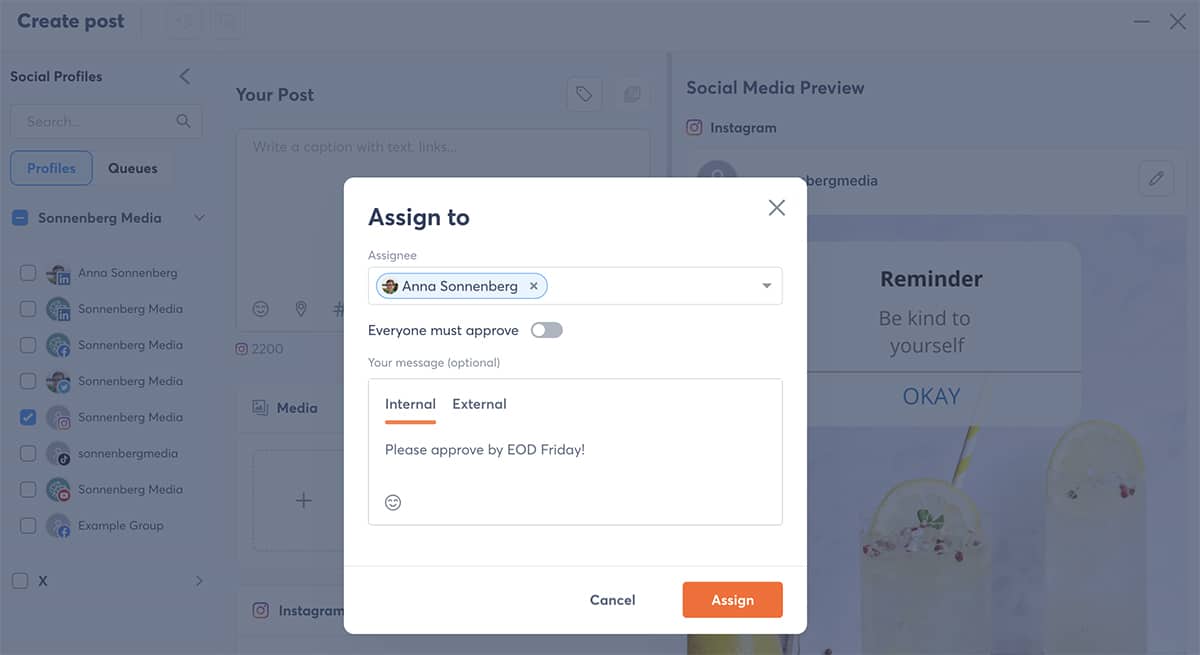 Agorapulse post composer - approval workflow