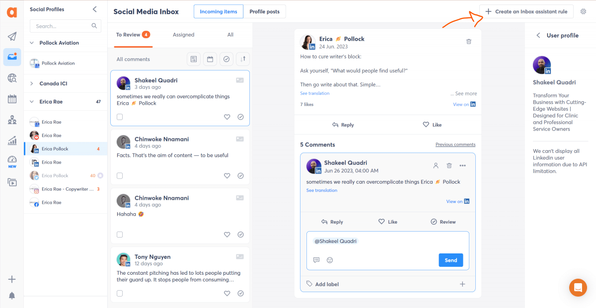 Social Media Inbox in Agorapulse vs SocialBee