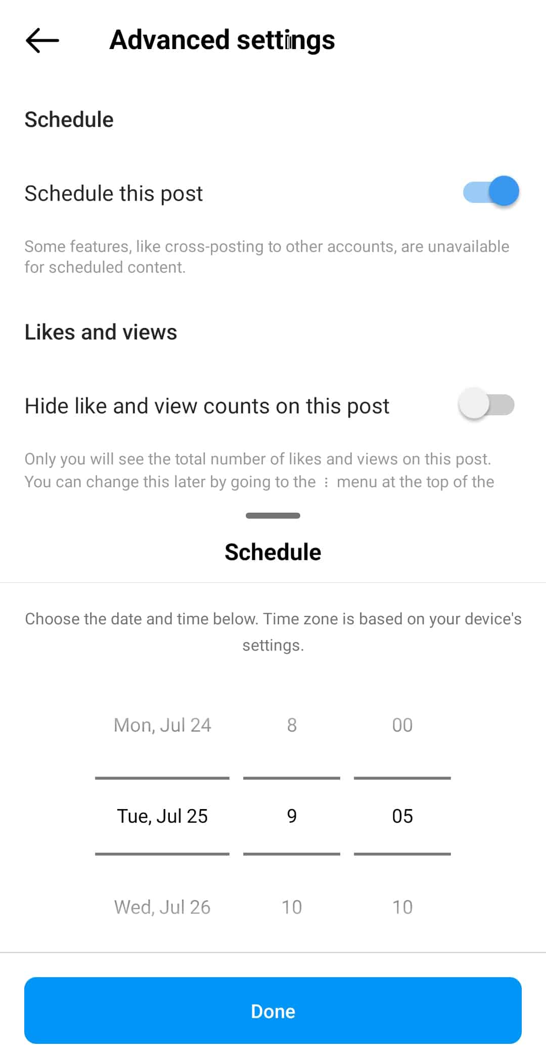 Instagram professional tool - scheduling