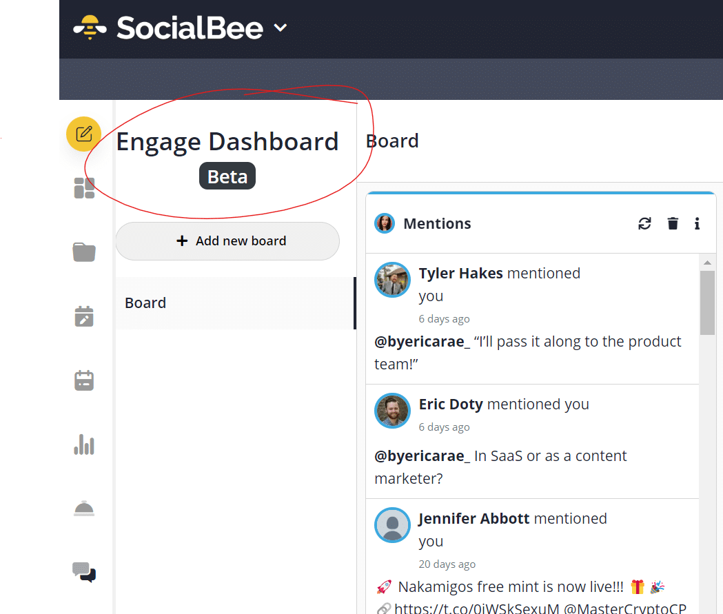Socialbee Engage Dashboard Beta