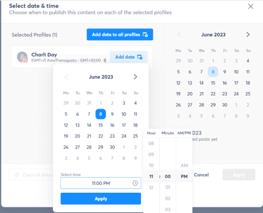 select time and date for your social media content