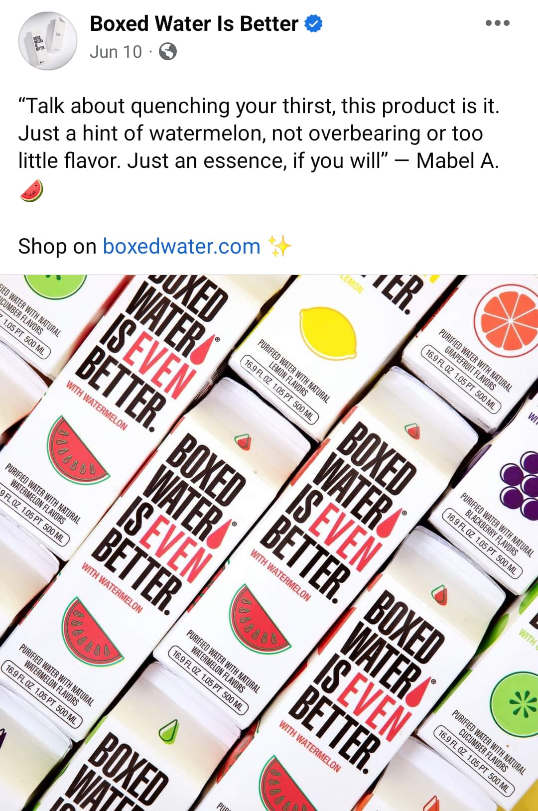 food and beverage marketing example - Boxed Water - Facebook