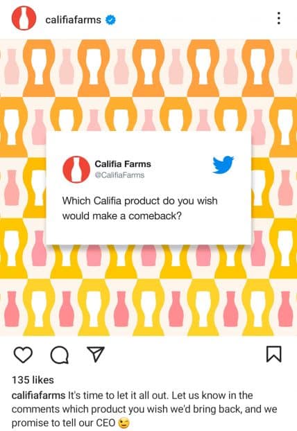 food and beverage marketing example - Califia Farms - Instagram feed